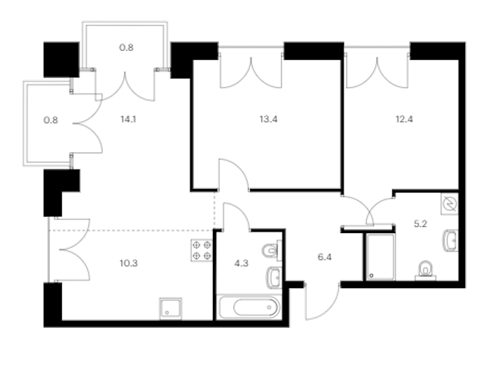 2-комнатная квартира 67.7 м², 5/9 эт., ЖК «Лермонтовский 54»